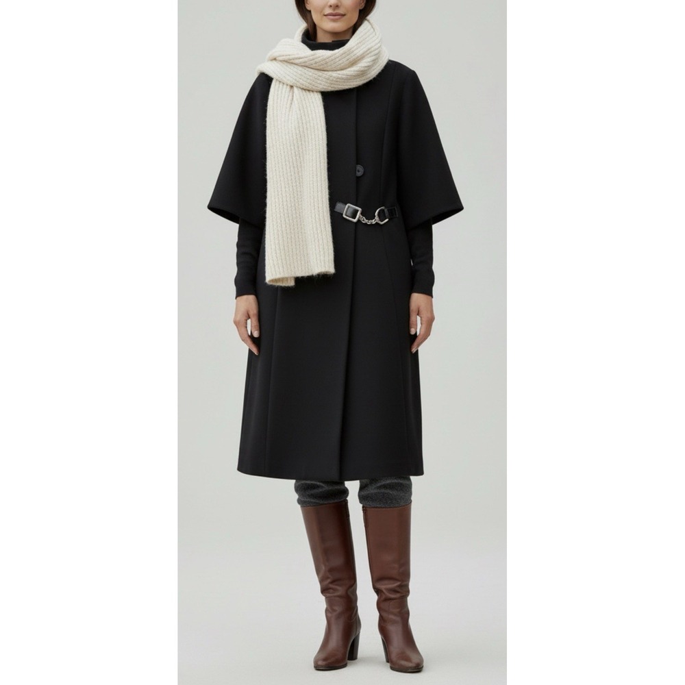 Tibi New York Wool Mock Neck Coat Dress Black 6 Goth Minimalist Dark Academia